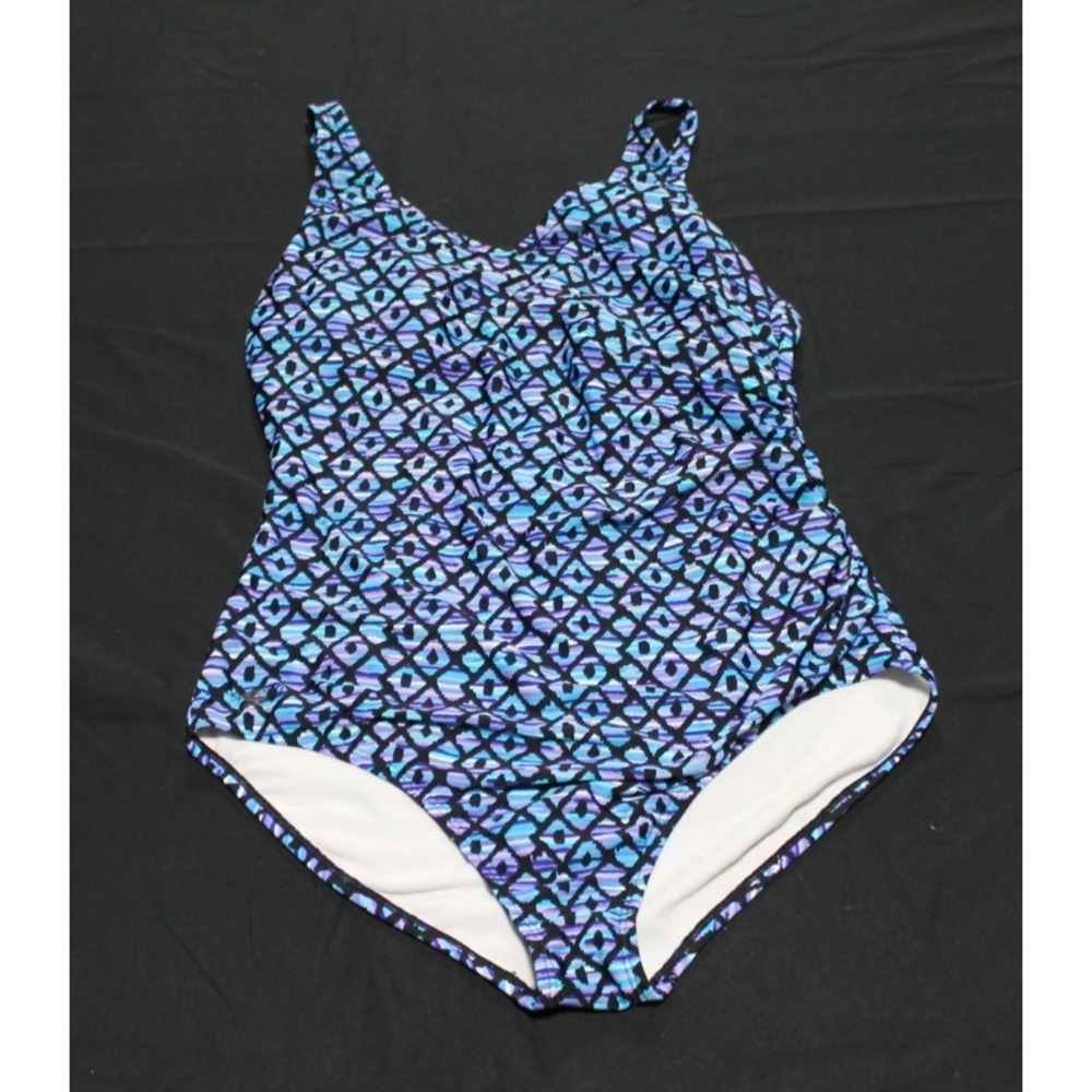 Speedo One Piece Swimsuit Womens 18 Blue Purple Geometric 7722013
